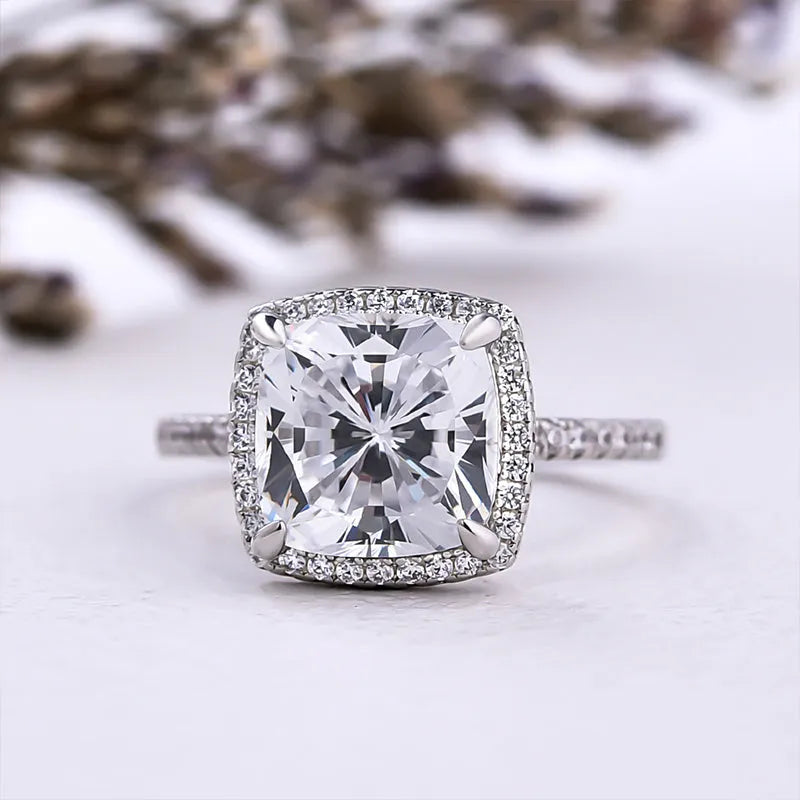 Amazing 3.2 Carat Cushion Cut Halo Engagement Ring In Sterling Silver