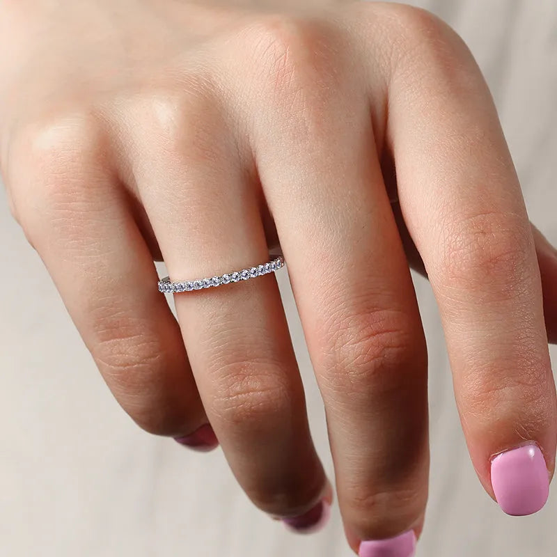 Sterling Silver Classic Full Eternity Thin Wedding Band For Women