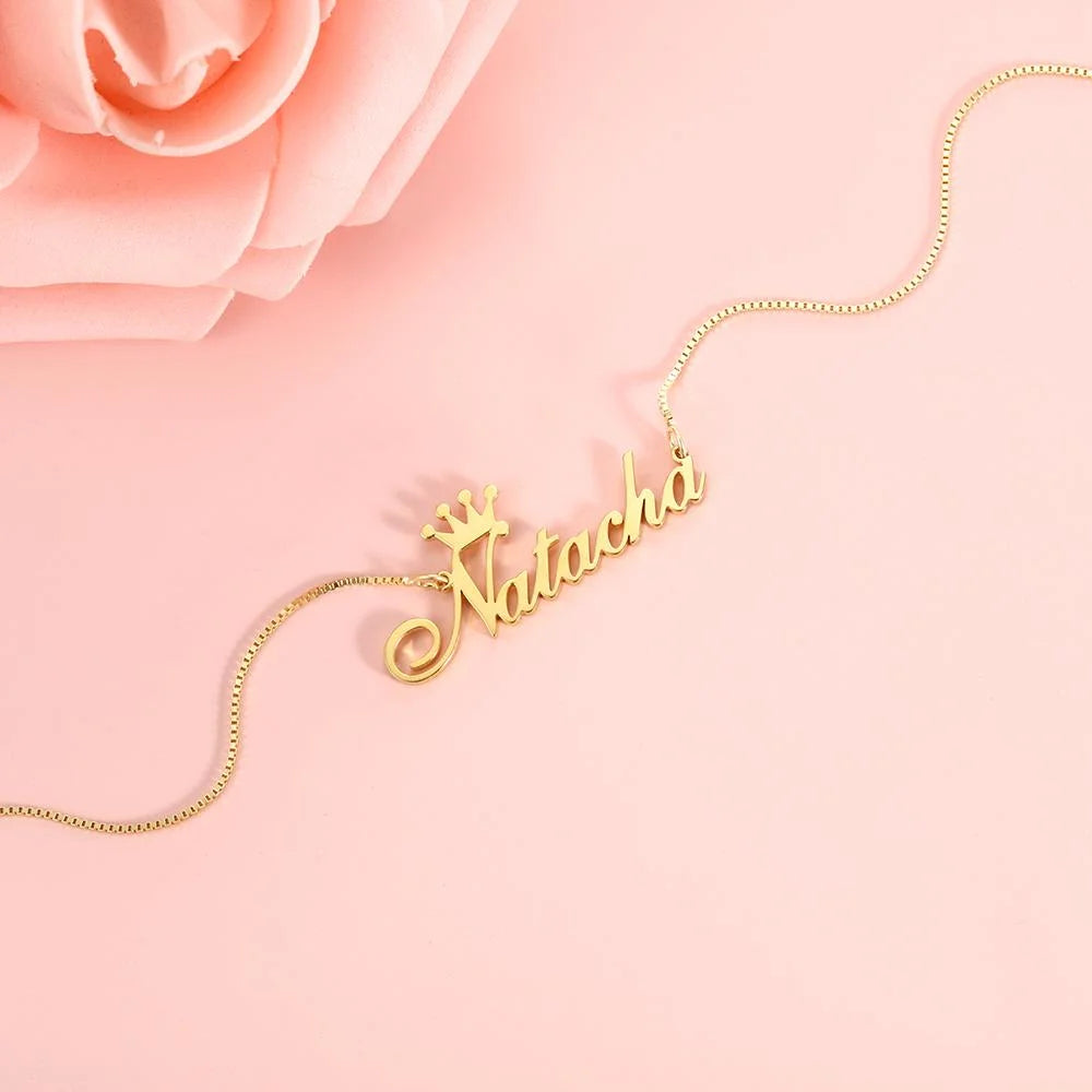 Name Necklace Personalized Crown 925 Sterling Silver Name Necklace