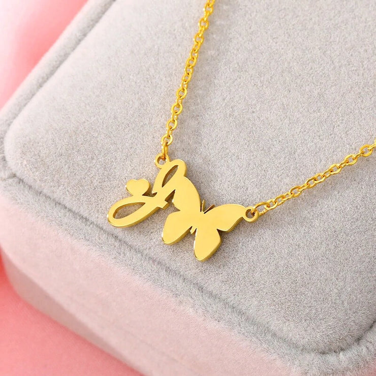 Butterfly Initial necklace